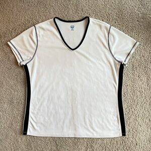 SJB Active Women's White Black Short Sleeve Workout Top Size XL, Mesh V-Neck